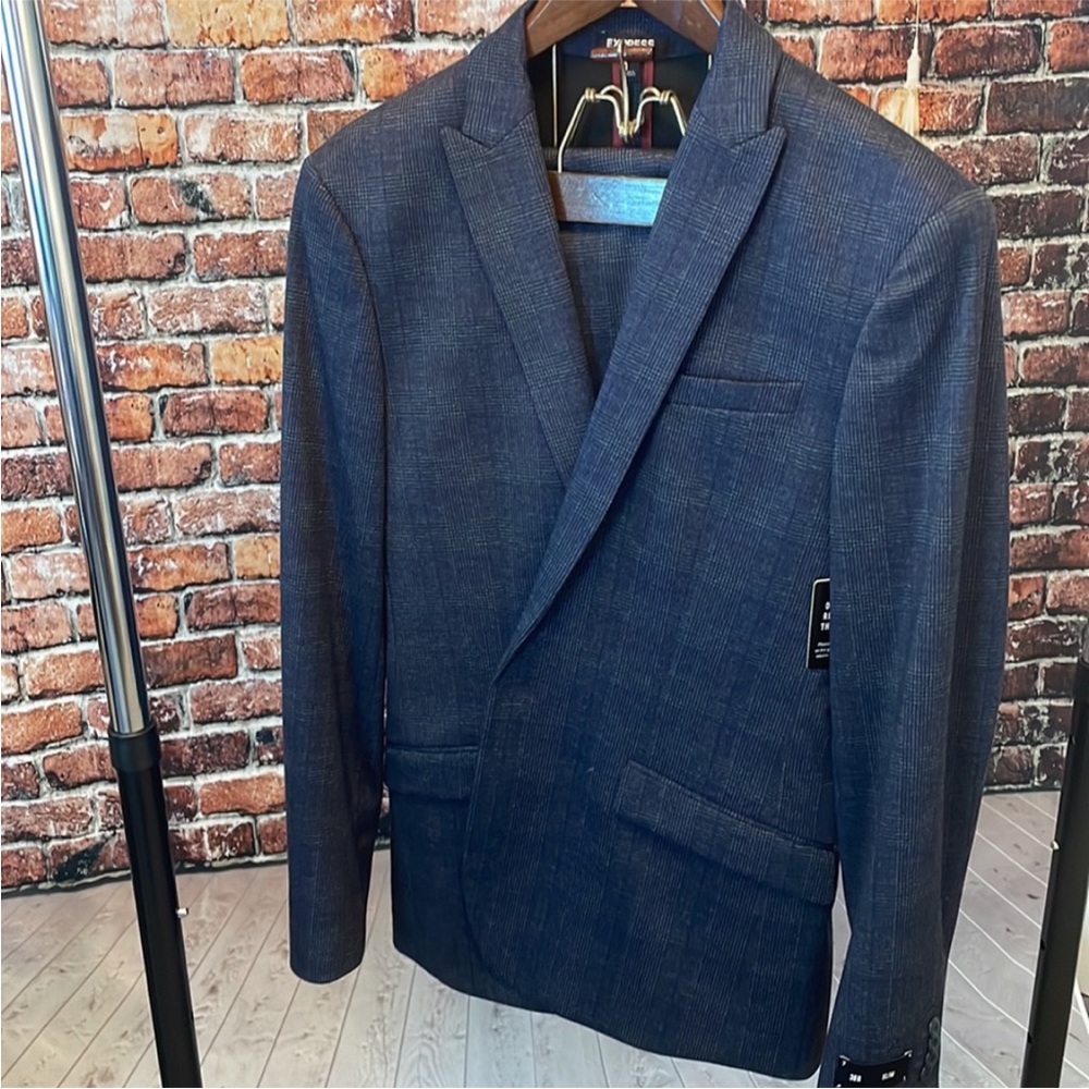 🔥 NEW Express 2 piece men's slim suit jacket and pants blue NWT 38R 34 × 32